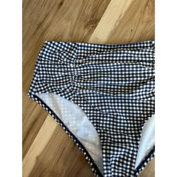 NWOT Draper James Navy Gingham Seersucker Side Shirred High Waist Bikini Bottom - Picture 2 of 6